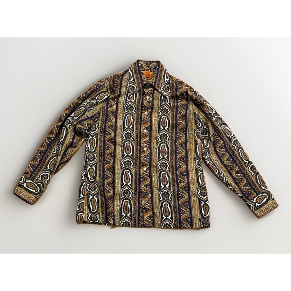 Vintage 60s Van Heusen Rockabilly Shirt Dagger Collar Disco Paisley 15-M-15.5